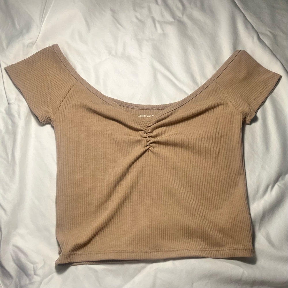 American Eagle Tan Short Sleeve Crop Top